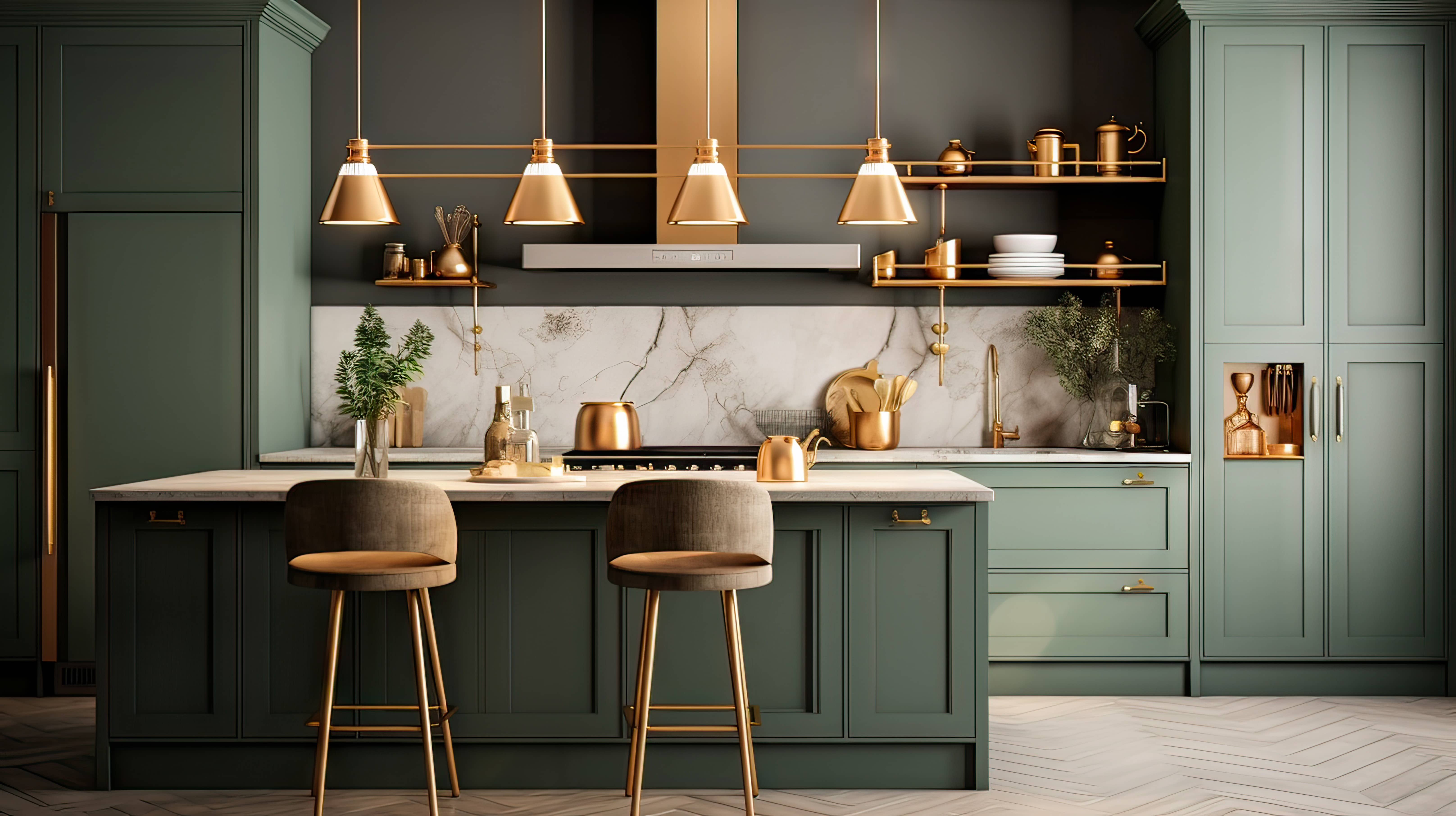 Retro green kitchen in a modern apartment